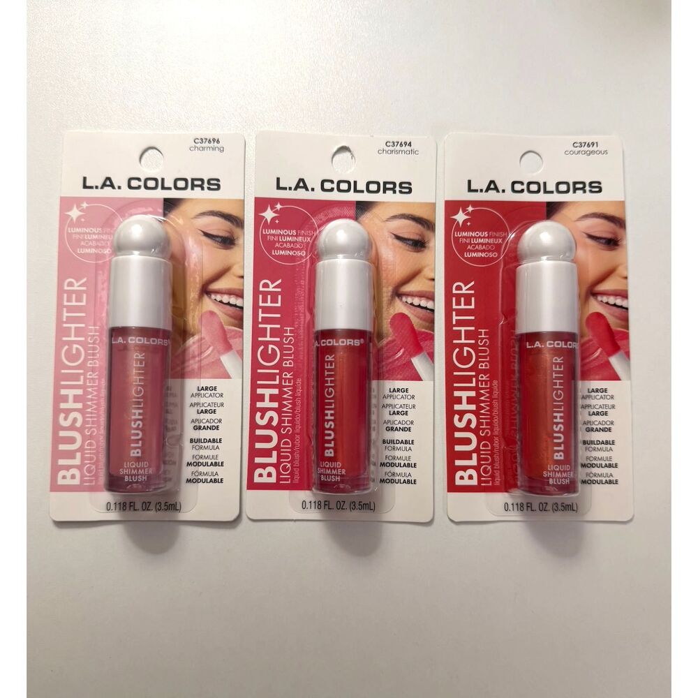 L.A. Colors Blushlighter Liquid Shimmer Blush Set of 3 Pink Red NEW